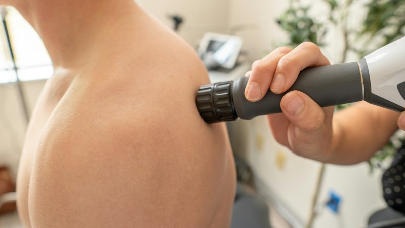 Pistolet de massage utilisé sur une épaule